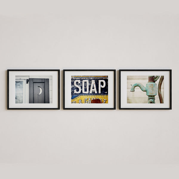 Farmhouse Bathroom Art Prints Set of 3 - Rustic Home Decor