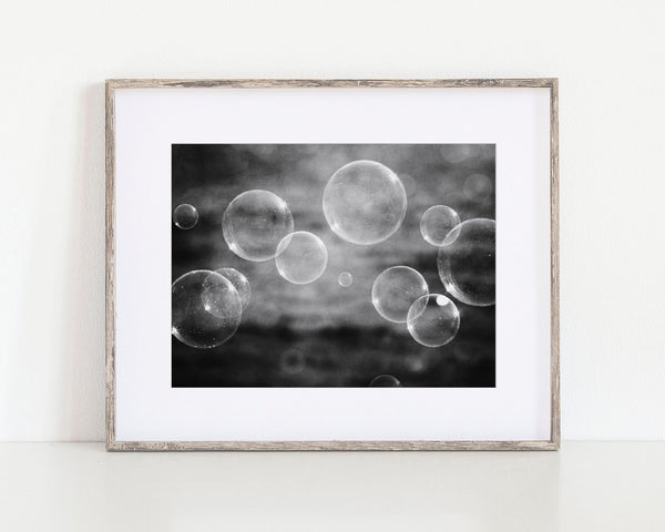 Black and White Bubbles Bathroom Print - Abstract Nursery or Laundry Art