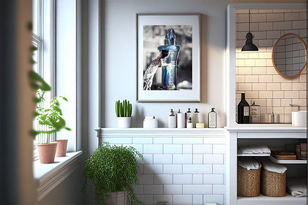 Lisa Russo Fine Art Bathroom & Laundry Room Blue Pitcher Pump | Texas Stockyards