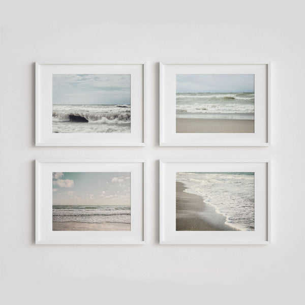 Coastal Art Prints Set - 4 Pastel Beach Landscapes in Blue and Taupe