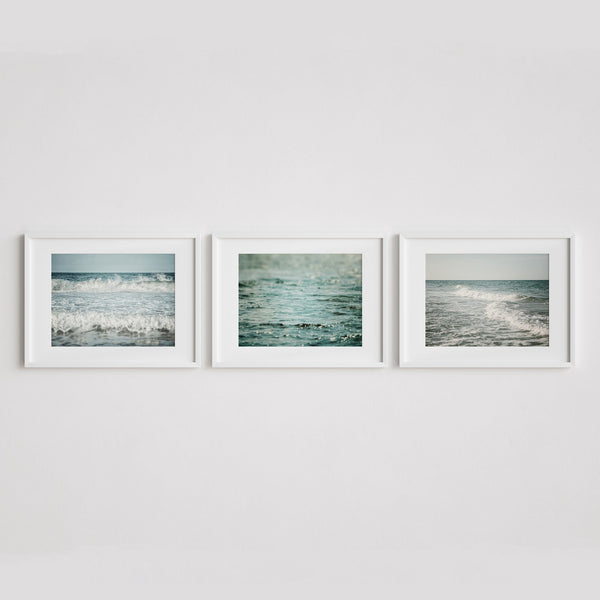 Teal Waves Art Prints - Set of 3 Ocean Themed Decor Pictures