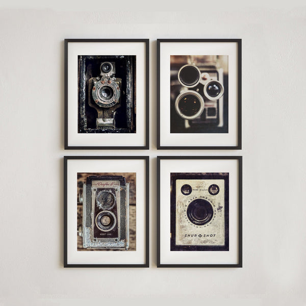 Industrial Vintage Wall Decor - Set of 4 Antique Camera Prints