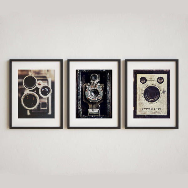 Industrial Vintage Wall Decor - Set of 3 Antique Camera Prints