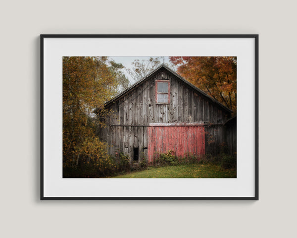 Lisa Russo Fine Art Farmhouse Decor Autumn Farmhouse Wall Art Print - Grey Barn in Fall Landscape