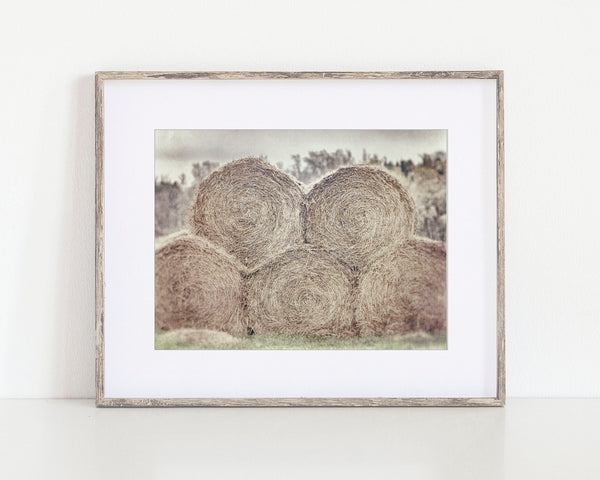 Rustic Farmhouse Decor Stack of Hay Bales Print in Neutral Beige and Tan