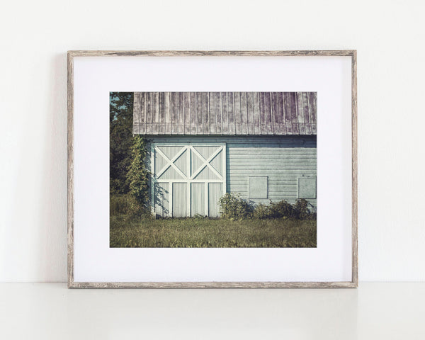 Blue Barn Landscape Print for Farmhouse Decor