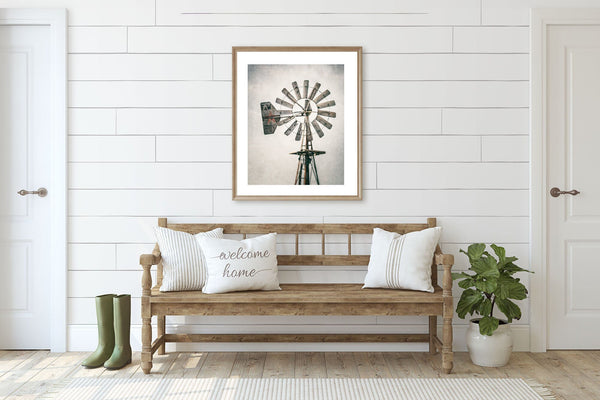 Windmill Art Print - Granbury Texas - Rustic Farmhouse Decor