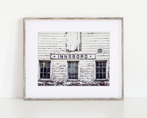 Weathered White Barn Landscape Print - Innsboro Barn