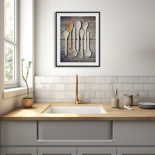 Lisa Russo Fine Art Kitchen Decor Country Spoons Art Print for Kitchen Decor - Rustic Farmhouse Style