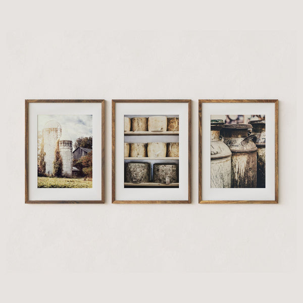Dairy Farmhouse Kitchen Art Prints Set of 3 - Rustic Country Decor