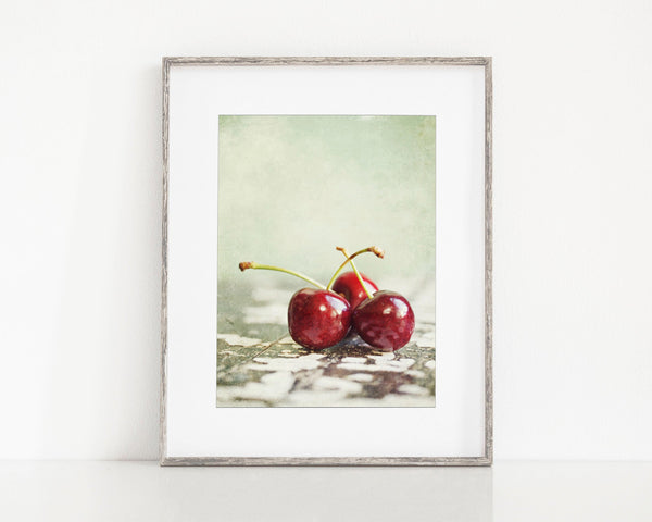 Cherries Shabby Chic Print - Country Kitchen Art