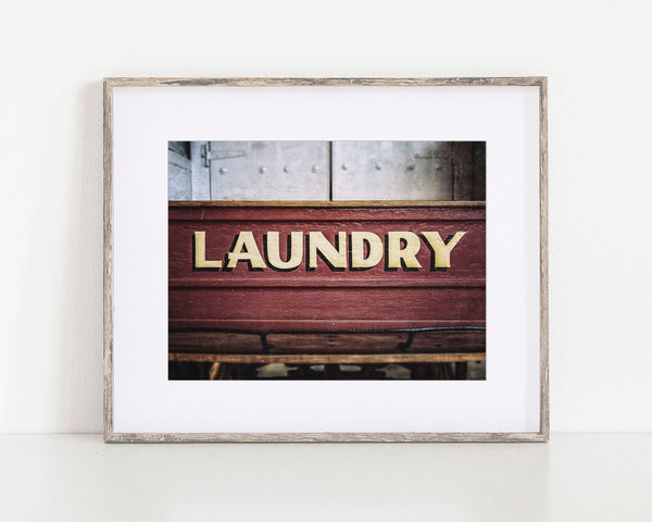 Red Laundry Wagon Art Print - Farmhouse Style Laundry Room
