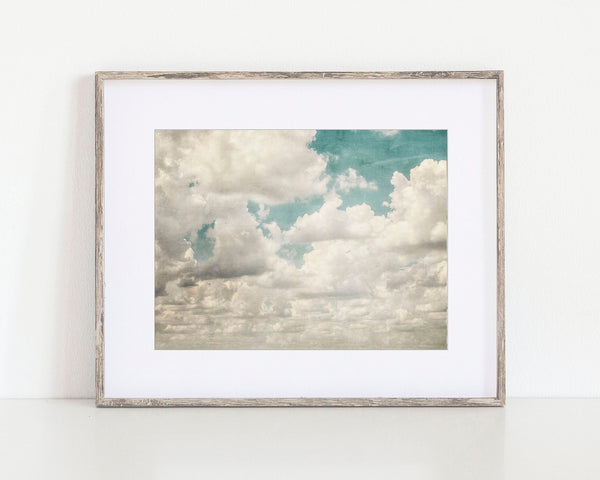 Blue White Cloud Art – Nursery Wall Decor | Surreal Abstract Cloud Painting