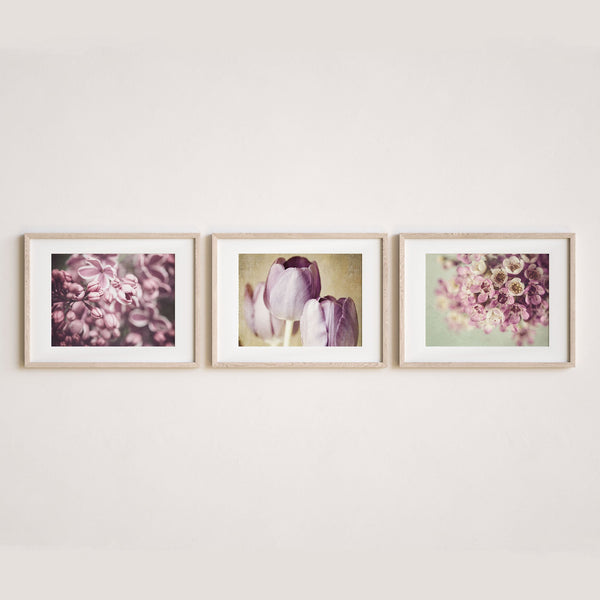 Pink and Purple Floral Art Prints II - Set of 3 - Home Decor Wall Art