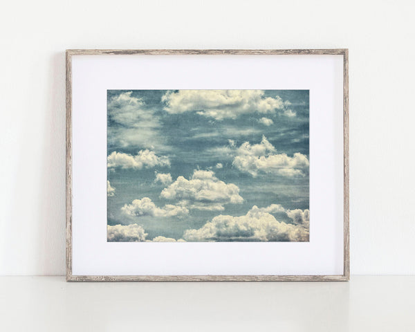 Blue and White Clouds Abstract Print - Nursery, Bedroom Wall Decor