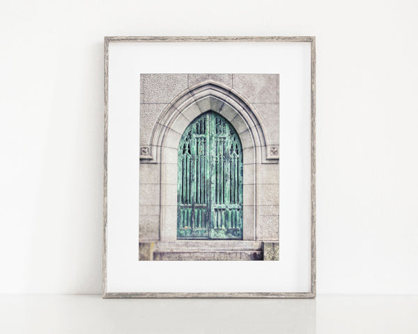 Sleepy Hollow Door Stone and Teal - Print of Cemetery Architecture