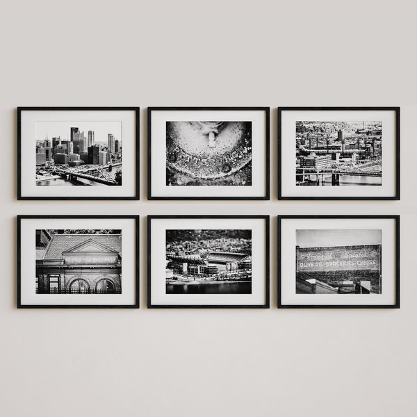 Pittsburgh Scenes - Set of 6 Black and White Art Prints for Home Decor