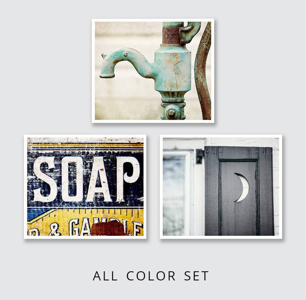 Farmhouse Bathroom Art Prints Set of 3 - Rustic Home Decor