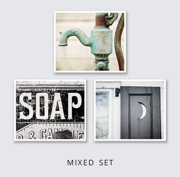 Farmhouse Bathroom Art Prints Set of 3 - Rustic Home Decor