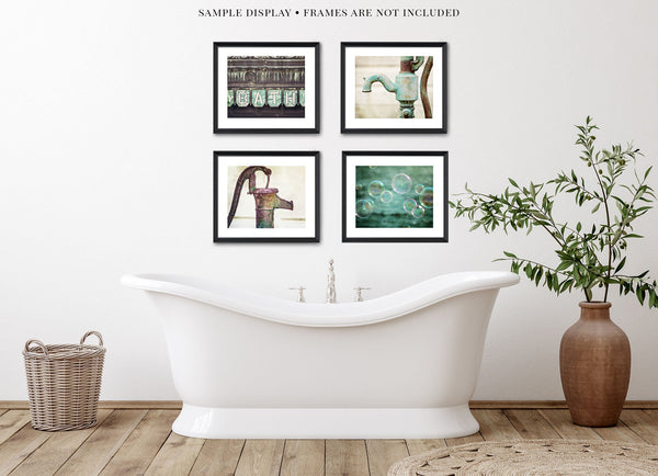 Bathroom Art Prints - Set of 4 Aqua and Teal Prints