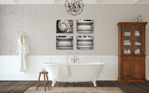 Industrial Bathroom Art Prints - Grey Stone Set of 4 Public Baths