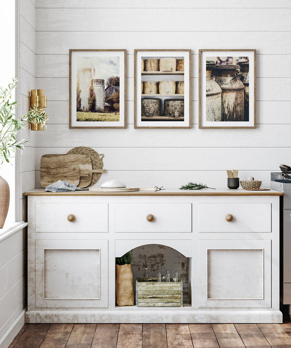 Dairy Farmhouse Kitchen Art Prints Set of 3 - Rustic Country Decor