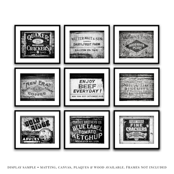 Rustic Farmhouse Kitchen Art Prints Set of 9 - Black and White