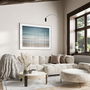 Coastal Abstract Wall Art - Modern Ocean Print in Pastel Blue Beige White