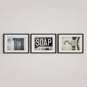 Lisa Russo Fine Art Bathroom & Laundry Room Aqua and Black Soap, Moon & Pump
