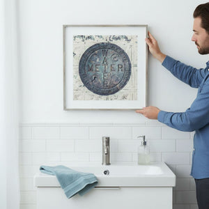 Lisa Russo Fine Art Bathroom & Laundry Room Dallas Texas Water Meter Print - Blue and White Bathroom Decor