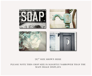 Lisa Russo Fine Art Bathroom & Laundry Room Farmhouse Bathroom Art Print Set - Black Blue Aqua - Rustic Decor
