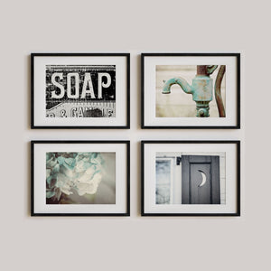 Farmhouse Bathroom Art Prints Set of 4 - Black and White - Modern Rustic Home Decor