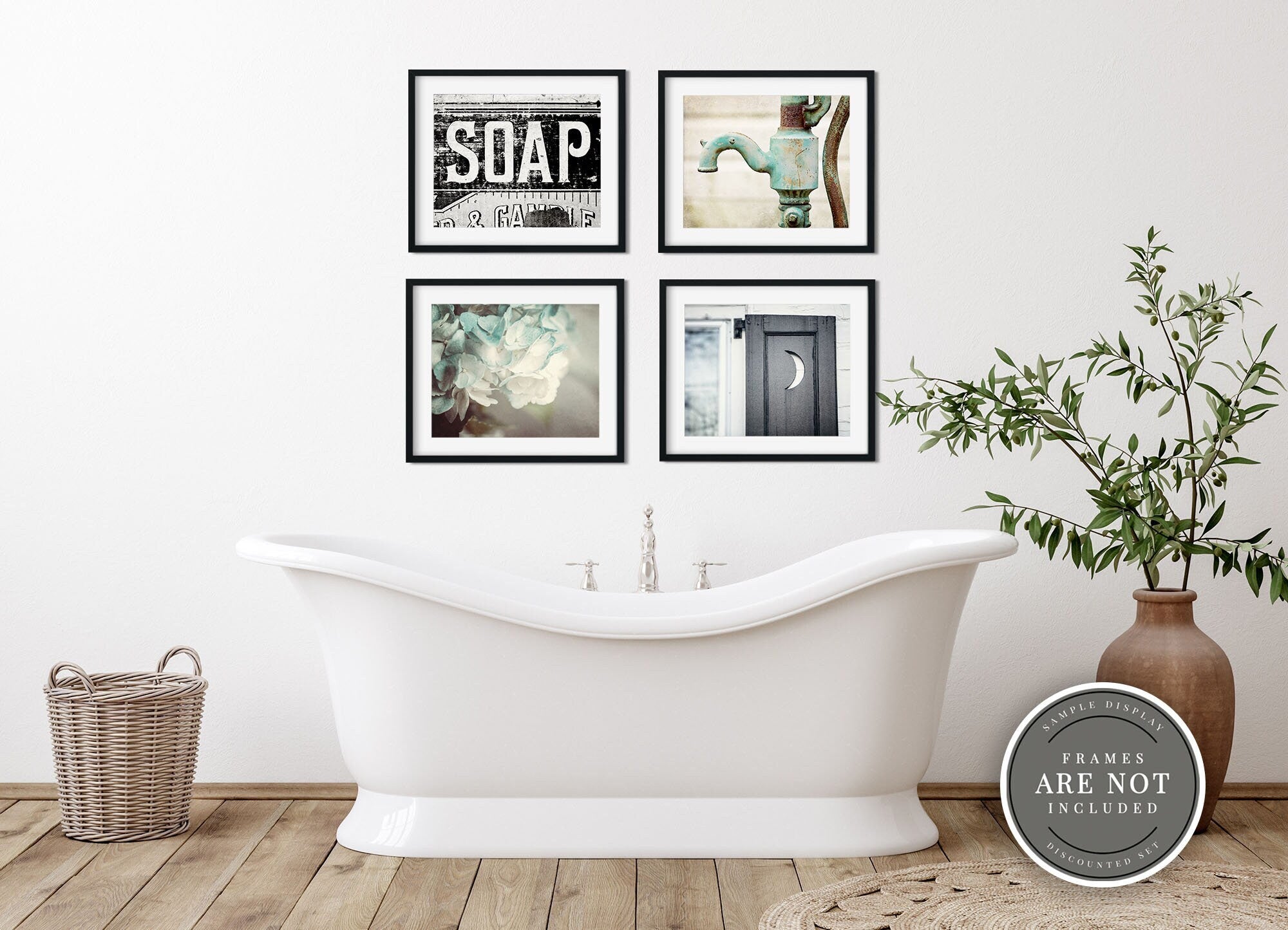 Bathroom Wall Decor Rustic and Floral Art Print Set Lisa Russo
