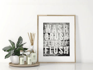 Lisa Russo Fine Art Bathroom & Laundry Room Funny Bathroom Print for Kids - Wash, Brush, Floss and Flush