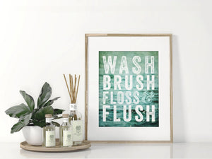 Lisa Russo Fine Art Bathroom & Laundry Room Funny Bathroom Print for Kids - Wash, Brush, Floss and Flush