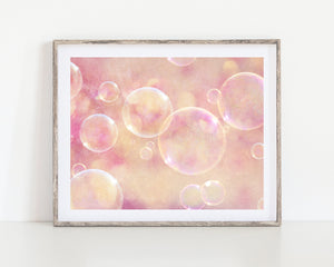 Lisa Russo Fine Art Bathroom & Laundry Room Girls Pink Abstract Bubbles Print - Bright and Playful Bathroom Decor