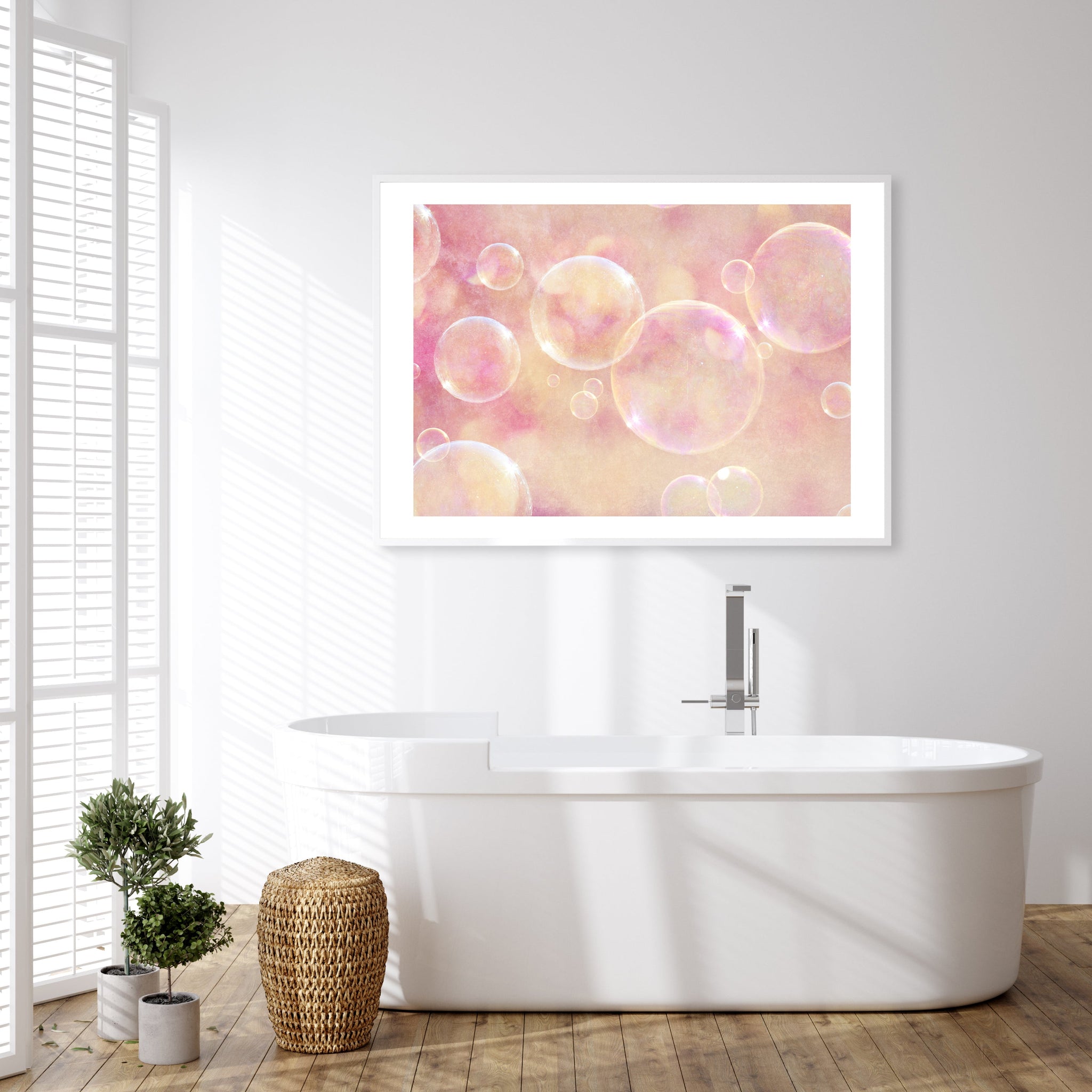 Bathroom Wall Art - Pink Bubbles Print - Lisa Russo Fine Art