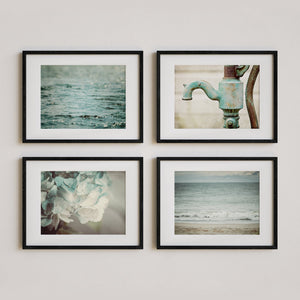 Lisa Russo Fine Art Bathroom & Laundry Room Pastel Blue Beach, Floral and Rustic Pitcher Pump