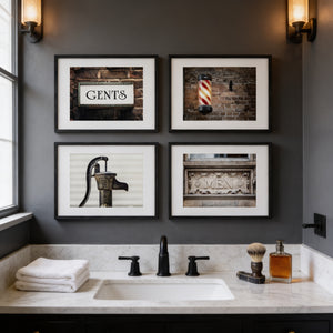 Lisa Russo Fine Art Bathroom & Laundry Room Sophisticated Art Prints for a Gentlemans Bathroom - Set of 4