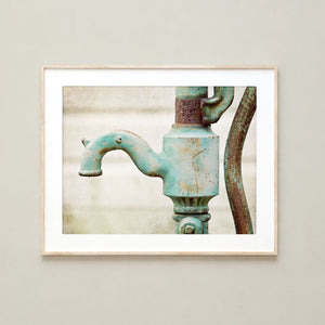 Lisa Russo Fine Art Bathroom & Laundry Room Teal Water Pump Vintage Farmhouse Bathroom Decor