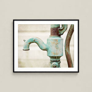 Lisa Russo Fine Art Bathroom & Laundry Room Teal Water Pump Vintage Farmhouse Bathroom Decor