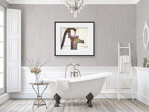 Lisa Russo Fine Art Bathroom & Laundry Room Vintage Style Water Pump Print - Plum and Green for Bathroom or Laundry Room