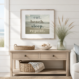 Lisa Russo Fine Art Beach Decor Eat Beach Sleep Repeat Print | Funny Coastal Quote Wall Art
