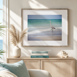 Lisa Russo Fine Art Beach Decor Heron Fishing Print | Coastal Teal Gulf of Mexico Wall Art