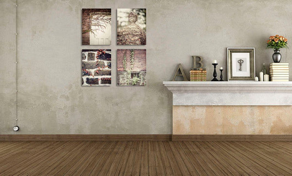 Lisa Russo Fine Art Farmhouse and Rustic Decor Brick & Ivy Neutral Wall Gallery | Black and White Art Prints Set of 4
