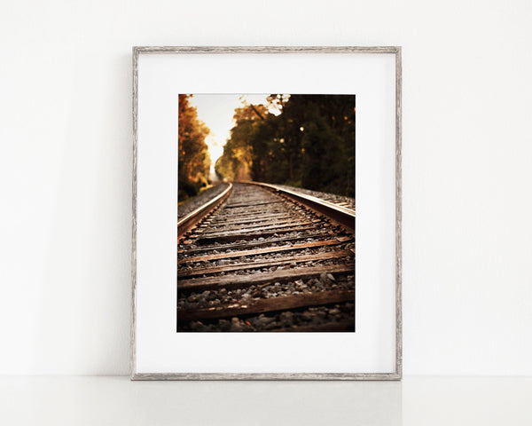 Railroad Landscape Art Print - Warm Brown Sepia Tones
