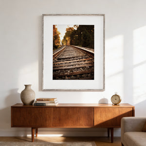 Lisa Russo Fine Art Farmhouse and Rustic Decor Railroad Landscape Art Print - Warm Brown Sepia Tones