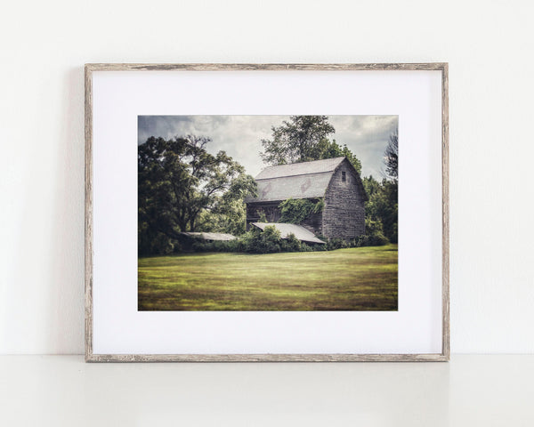 Country Barn Landscape Photography Print - Grey Green