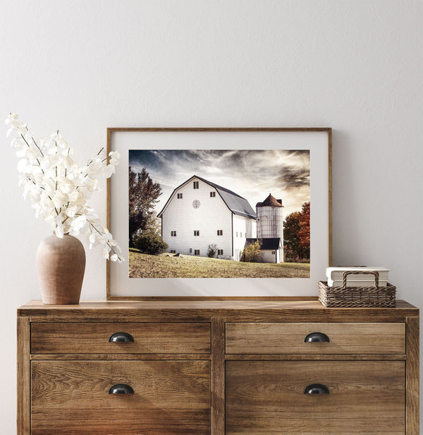 White Barn Landscape Print - Perfect for Farmhouse Decor