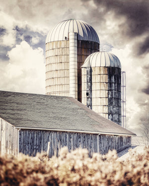 Autumn Barn Landscape with Silo Art Print - Farmhouse Home Decor